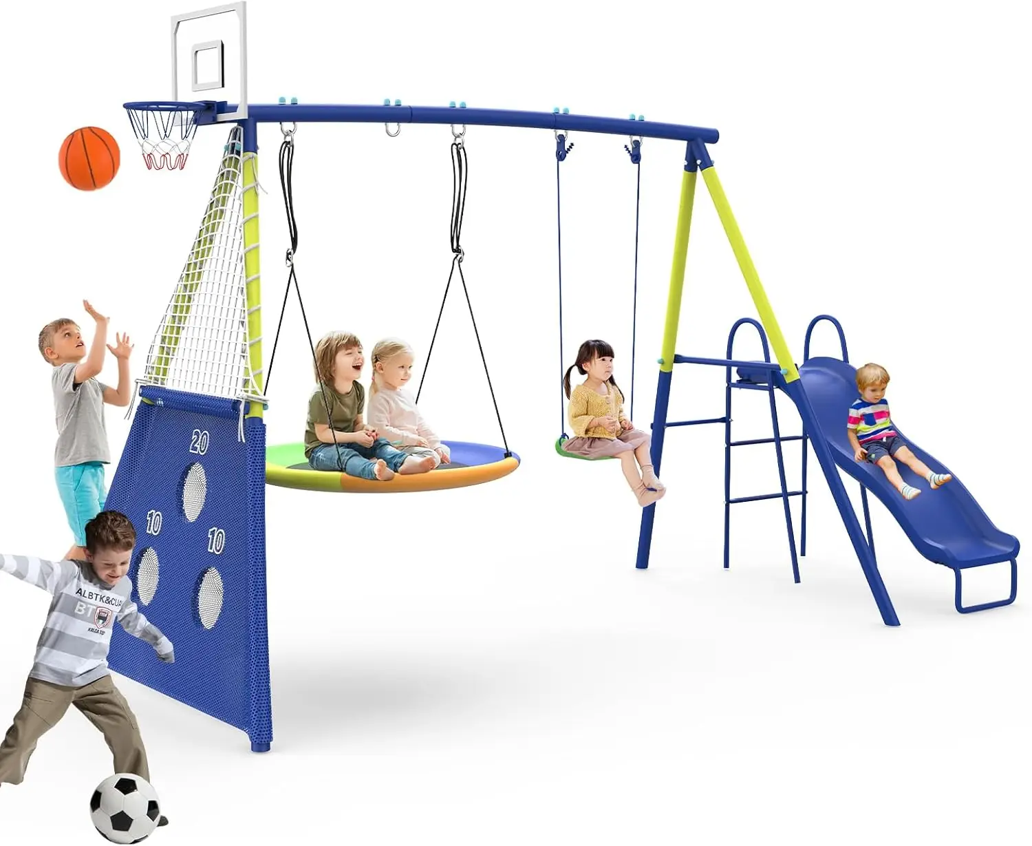 Kids Outdoor Wooden Playset - Swing Sets for Backyard with Kids