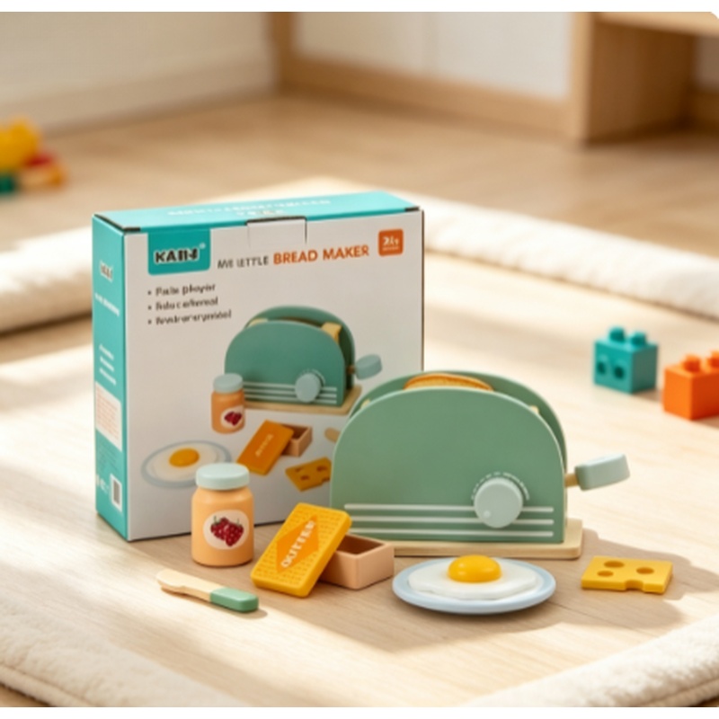 Kids Outdoor Kitchen Accessories - Wooden Simulation Toaster Toy Kids Pretend