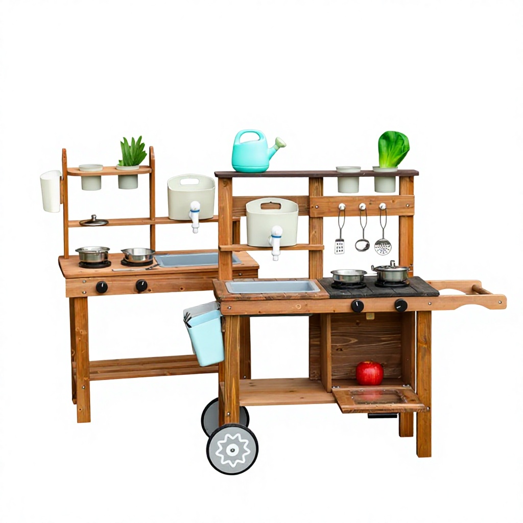 Kids Outdoor Wooden Playset - Montessori Outdoor Wooden Mud Kitchen Kids