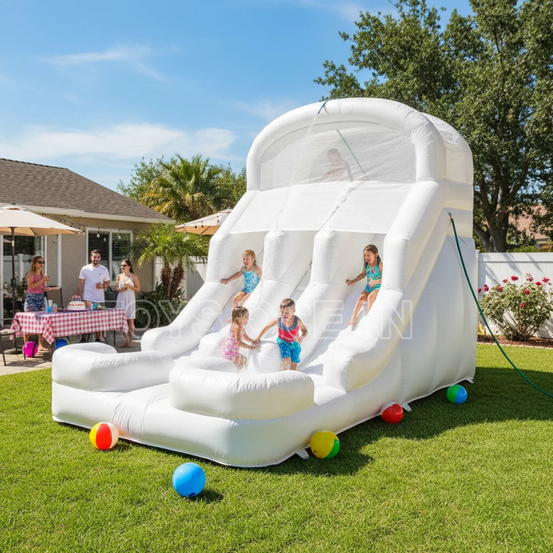 Kids Outdoor Slide - Kids Inflatable Water Slide Double White