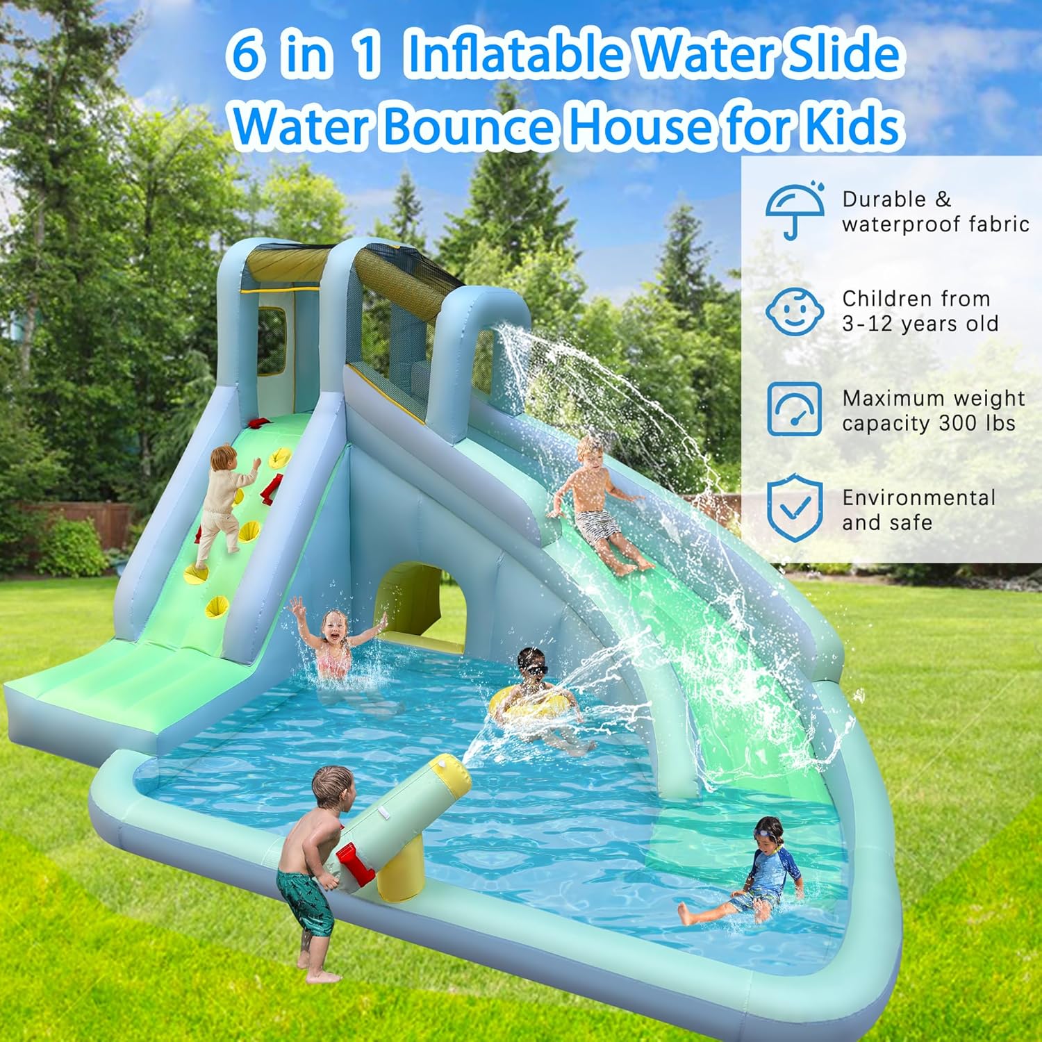 6-in-1 Inflatable Kids Bounce  - Kids Outdoor House With Slide review and price