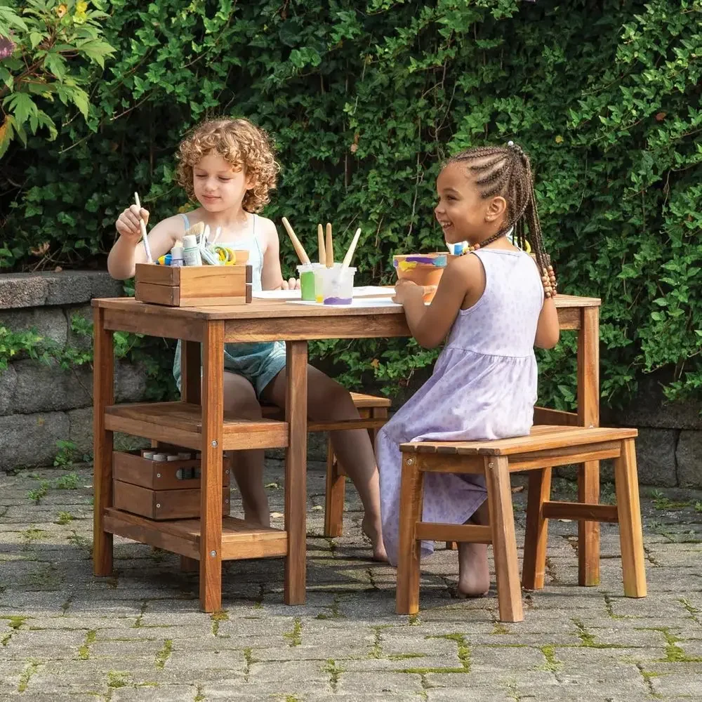 Kids Outdoor Crat Table and 2  - Kids Outdoor Wooden Playset review and price