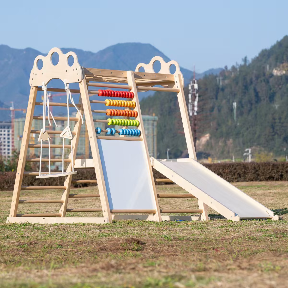 Large Solid Wood Climbing Fram - Kids Outdoor Wooden Playset review and price