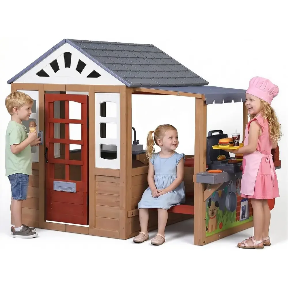 Kids Outdoor Wooden Playhouse, - Kids Outdoor Bbq review and price
